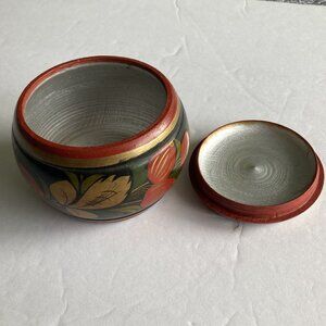 USSR Vintage Painted Wooden Trinket Box with Lid